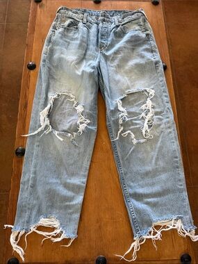 Ariat Distressed Light Blue Boyfriend Jeans with Frayed Knees